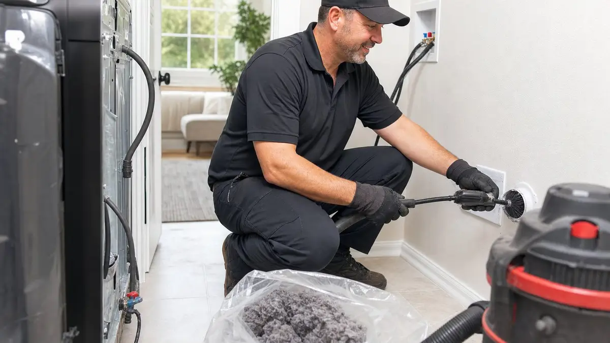 Dryer vent cleaning with a rotary brush in an Arlington, TX laundry room