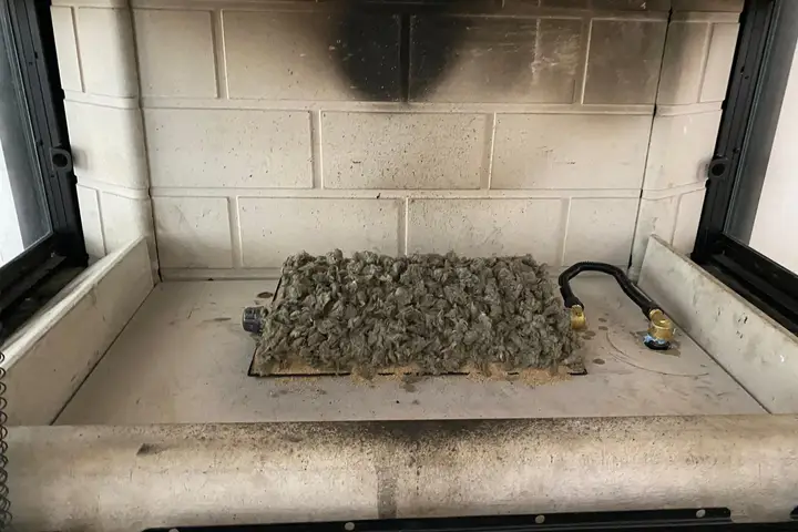 Firebox with refractory panels during repair